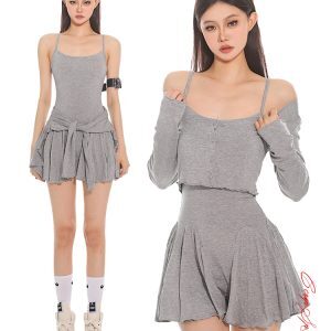 Slim Casual Knitted Cardigan and Cami Dress Set for Women - 2025 Summer Style, Perfect for Cozy Days and Effortless Outfits