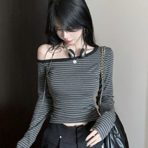 Slim-Fit American Jazz Dance Top for Women - K-Pop Inspired Short Shirt for Spring and Autumn Music Festival Outfits