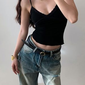 Slim Fit Backless Lace Camisole Top for Women - Sweet Spicy Design, Stretchy Fitted Style, Perfect for Y2K and Korean Fashion Trends
