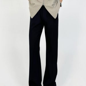 Slim-Fit Deconstructed Micro-Flare Trousers for Men - High Elastic Waist Solid Color Casual Pants with Versatile Style