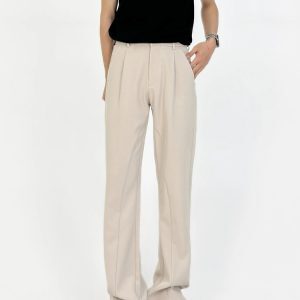 Slim-Fit Deconstructed Micro-Flare Trousers for Men - High Elastic Waist Solid Color Casual Pants with Versatile Style