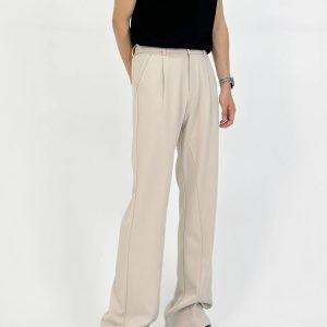 Slim-Fit Deconstructed Micro-Flare Trousers for Men - High Elastic Waist Solid Color Casual Pants with Versatile Style