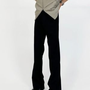 Slim-Fit Deconstructed Micro-Flare Trousers for Men - High Elastic Waist Solid Color Casual Pants with Versatile Style