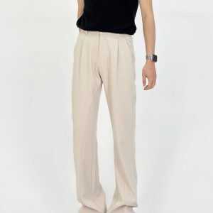Slim-Fit Deconstructed Micro-Flare Trousers for Men - High Elastic Waist Solid Color Casual Pants with Versatile Style