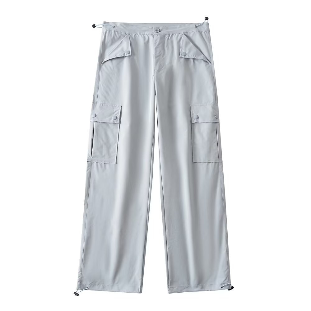 Slim-Fit High-Waisted Cargo Pants for Women – American Style Blue Elastic Dance Casual Pants for Spring Summer 2024
