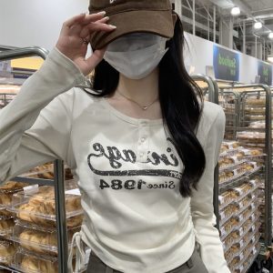Slim Fit Long-Sleeve T-Shirt for Women, Short Style, Jazz Dance K-Pop Top, Perfect for Girl Group Music Festival Outfits