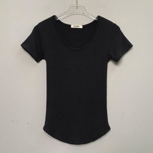 Slim Fit Sexy U-Neck Short Sleeve T-Shirt for Women - Korean Dongdaemun Style, Waist-Defining Fashion Top