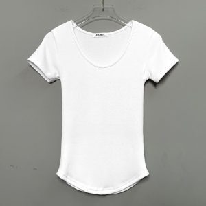 Slim Fit Sexy U-Neck Short Sleeve T-Shirt for Women - Korean Dongdaemun Style, Waist-Defining Fashion Top