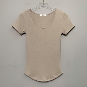 Slim Fit Sexy U-Neck Short Sleeve T-Shirt for Women - Korean Dongdaemun Style, Waist-Defining Fashion Top