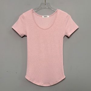Slim Fit Sexy U-Neck Short Sleeve T-Shirt for Women - Korean Dongdaemun Style, Waist-Defining Fashion Top