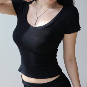 Slim Fit Soft V-Neck Short Sleeve T-Shirt for Women - Basic Stretch Top, Casual Wardrobe Essential, Everyday Fashion