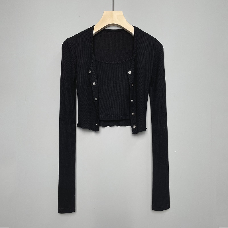 Slim-Fit White Camisole and Long-Sleeve Cardigan Two-Piece Set - Sexy Autumn-Winter Fashion Top for Effortless Style