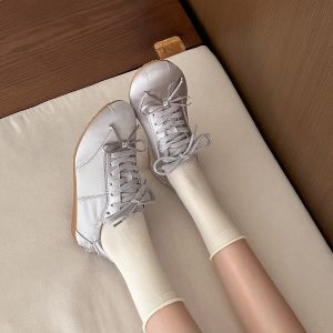 Soft and Cute Girly Bow White Lace-Up Sneakers for Women - Summer Casual Shoes in Y2K Style