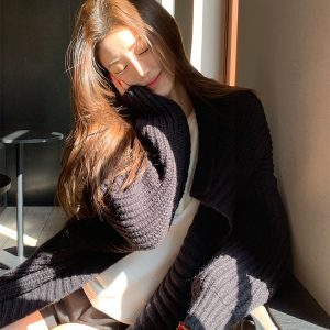 Soft Cozy Loose Knitted Sweater Coat for Women - Elegant Mid-Length Cardigan for Spring 2024, Casual Chic Layering Piece