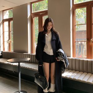 Soft Cozy Loose Knitted Sweater Coat for Women - Elegant Mid-Length Cardigan for Spring 2024, Casual Chic Layering Piece