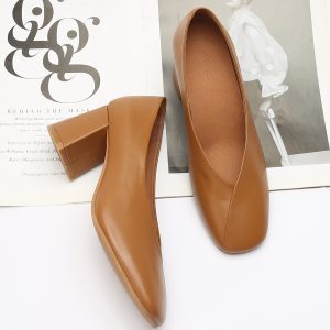 Soft Leather Chunky Heel Grandma Shoes - Retro Square Toe High Heels for Work - Large Size Genuine Leather 2025 Spring Style