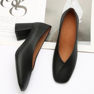 Soft Leather Chunky Heel Grandma Shoes - Retro Square Toe High Heels for Work - Large Size Genuine Leather 2025 Spring Style