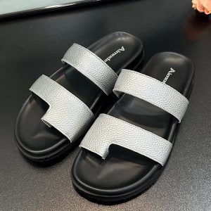 Soft Sole Genuine Leather One-Strap Sandals for Women - Casual Versatile Flat Thong Beach Slippers for Summer 2025 Outdoor Wear