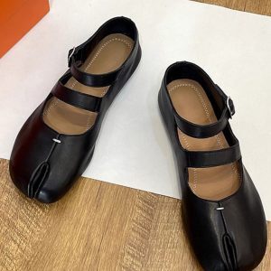 Soft-Soled Cowhide Mary Jane Shoes for Women with Single Strap and Split Toe - Comfortable Flat Loafers for Casual Style