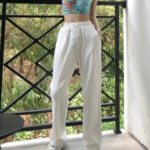 Solid Color Casual Sweatpants for Men and Women - High Street Loose Fit Straight Leg Long Pants for Couples
