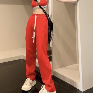 Solid Color Casual Sweatpants for Men and Women - High Street Loose Fit Straight Leg Long Pants for Couples