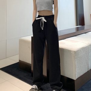 Solid Color Casual Sweatpants for Men and Women - High Street Loose Fit Straight Leg Long Pants for Couples