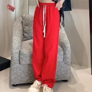 Solid Color Casual Sweatpants for Men and Women - High Street Loose Fit Straight Leg Long Pants for Couples