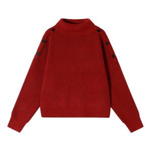 Solid Color High-Neck Off-Shoulder Long Sleeve Knitted Sweater for Women - Loose Thick Autumn Winter Top, Korean Style Fashion