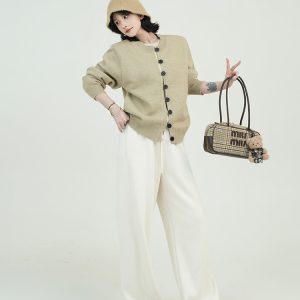 Solid Color High Waist Drawstring Wide-Leg Casual Pants for Women - Thick Autumn Winter Korean Style Slimming Trousers