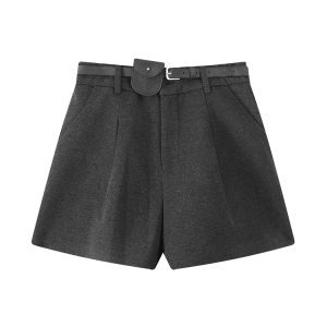 Solid Color High-Waisted Casual Shorts for Women - Korean Style Loose Versatile Straight Pants for Autumn and Winter