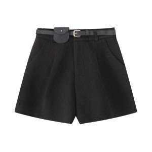 Solid Color High-Waisted Casual Shorts for Women - Korean Style Loose Versatile Straight Pants for Autumn and Winter