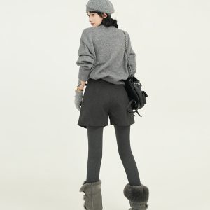 Solid Color High-Waisted Casual Shorts for Women - Korean Style Loose Versatile Straight Pants for Autumn and Winter