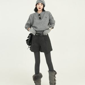 Solid Color High-Waisted Casual Shorts for Women - Korean Style Loose Versatile Straight Pants for Autumn and Winter