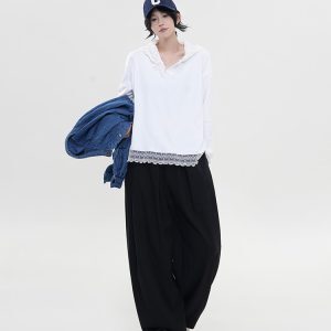Solid Color Lace Design Hooded Long Sleeve T-Shirt for Women - Autumn Winter Korean Style Loose Plush Base Top