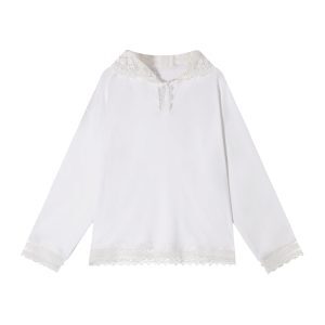 Solid Color Lace Design Hooded Long Sleeve T-Shirt for Women - Autumn Winter Korean Style Loose Plush Base Top