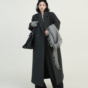 Solid Color Lapel Long Sleeve Wool Coat for Women - Autumn Winter Korean Style High-End Loose Versatile Woolen Overcoat