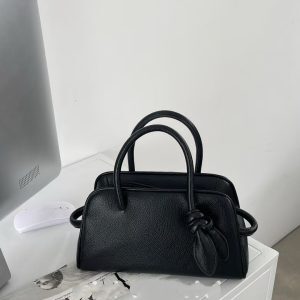 Solid Color Lychee Texture Boston Bowling Bag - High-End Versatile Commuter Handbag for Shoulder and Crossbody Use