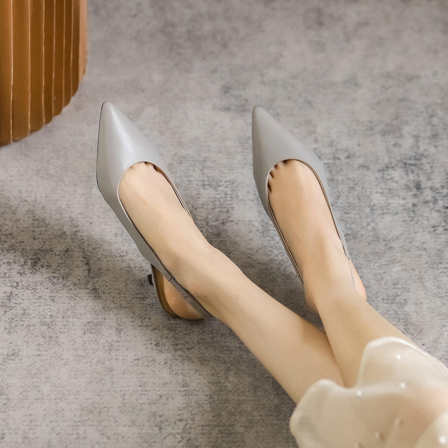 Solid Color Minimalist Open-Toe High Heels for Women - Backless Thin Heels, Elastic Slip-On, Genuine Leather, Spring 2025 Style