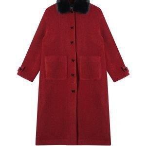 Solid Color Padded Thickened Fur Collar Long Sleeve Woolen Coat for Women - Winter Korean Style Loose Warm Wool Coat