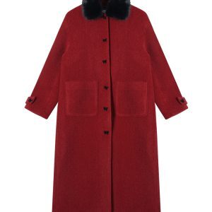 Solid Color Padded Thickened Fur Collar Long Sleeve Woolen Coat for Women - Winter Korean Style Loose Warm Wool Coat