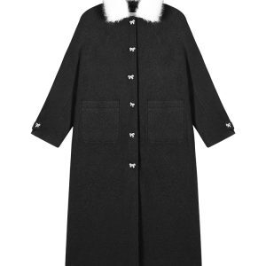 Solid Color Padded Thickened Fur Collar Long Sleeve Woolen Coat for Women - Winter Korean Style Loose Warm Wool Coat