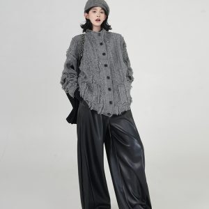 Solid Color Tassel Design Sweater Coat for Women - Autumn Winter Korean Style Loose Knit Cardigan Top