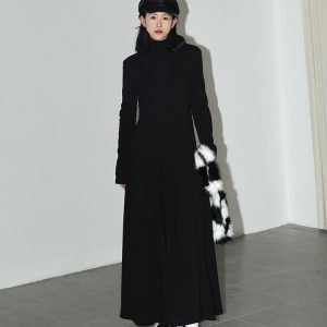 Solid Color Turtleneck Long Sleeve Dress for Women - Autumn Winter Korean Style High-End Loose A-Line Skirt