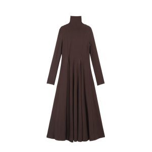Solid Color Turtleneck Long Sleeve Dress for Women - Autumn Winter Korean Style High-End Loose A-Line Skirt