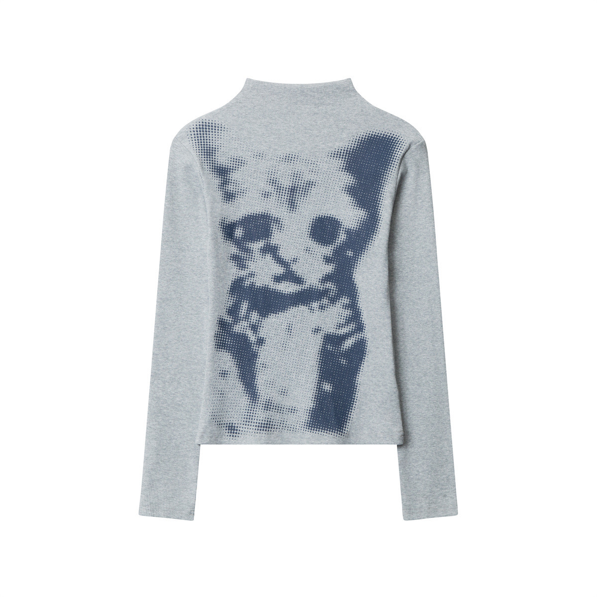 Spicy Girl Cat Print Long-Sleeve Turtleneck Top with Navy Blue Side Stripe Quick-Dry Pants for Women - Y2K Fashion Set