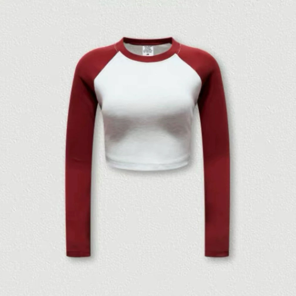 Spicy Girl Dance Outfit - Women's Raglan Short Top with Red Double-Waist Spliced Sports Pants, Trendy Y2K Style