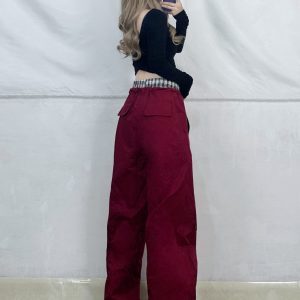Spicy Girl Wide-Leg Hip-Hop Dance Pants - Checkered Patchwork Straight-Leg Jazz Pants with Double Waistband for Street Style Fashion