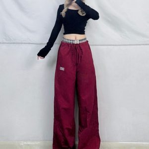 Spicy Girl Wide-Leg Hip-Hop Dance Pants - Checkered Patchwork Straight-Leg Jazz Pants with Double Waistband for Street Style Fashion