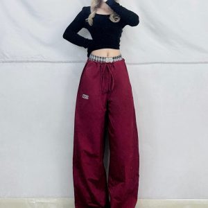 Spicy Girl Wide-Leg Hip-Hop Dance Pants - Checkered Patchwork Straight-Leg Jazz Pants with Double Waistband for Street Style Fashion