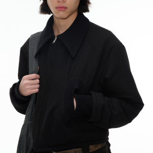 Spiral Insert Pocket Cotton Bomber Jacket with Jacquard Mesh Texture and Velvet Finish - Trendy 90s Inspired Outerwear